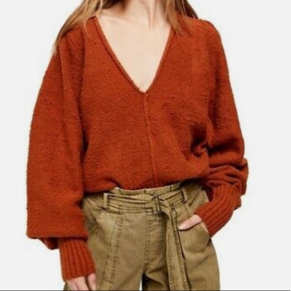FREE PEOPLE Reverie V Neck Nubby Knit Burnt Butter Sweater